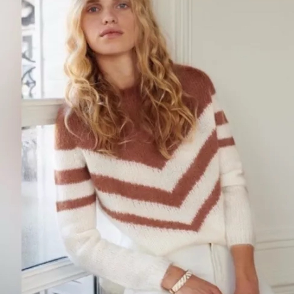 Sezane Cream and Brown Chevron Sweater